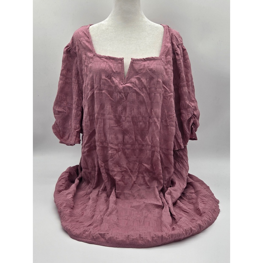 Bloomchic Women's US 22-24 Mauve Textured Square Neck Blouse 101-499